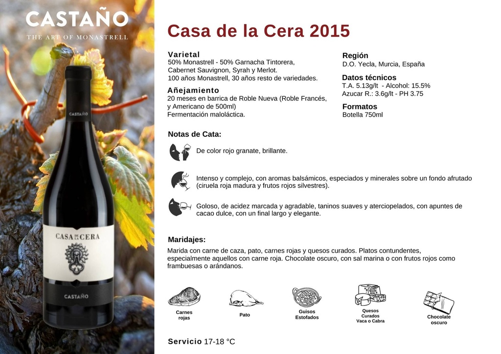 CASTAÑO VINO TINTO CASA DE LA CERA BLEND 750ML [CSTCC750]